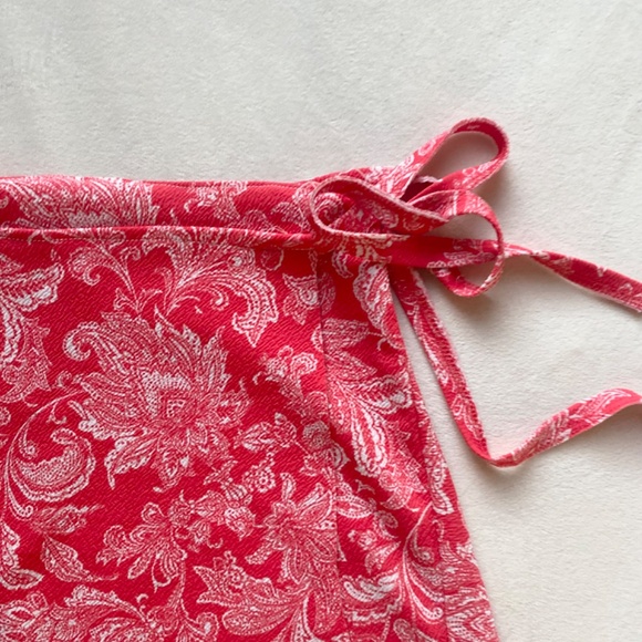 pink floral white wrap skirt bow tie - Picture 2 of 7